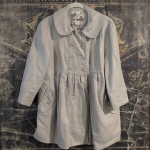 Kensie Metallic Linen 3/4 Sleeve Baby Doll Top Button Trench Jacket Sz L